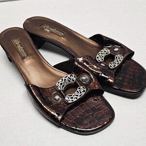 Womens Brighton Made in Italy Slide Sandals LADY Pewter Croc Embossed Silver 8.5